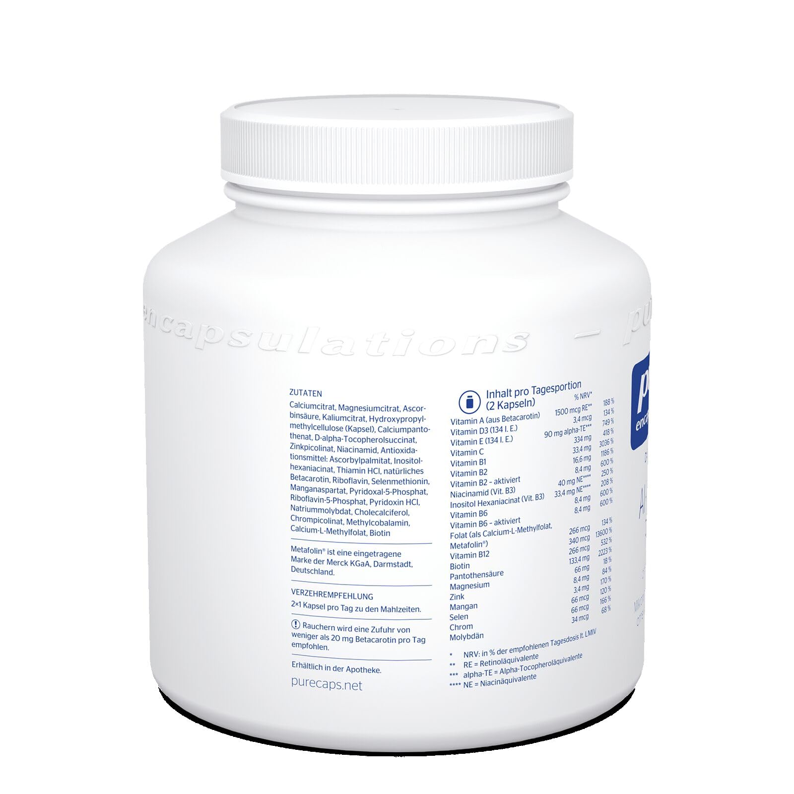 Pure Encapsulations - All-in-One Plus (ohne Cu, Fe & Jod) - Multivitamin und Mineralien - Immunsystem stärken - 180 Kapseln