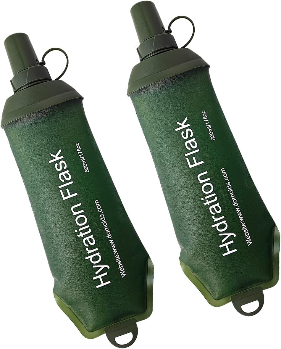 Frasco blando WILDREEDS 500 ml, botella de agua blanda plegable de TPU para paquete de hidratación, chaleco para correr, botella de agua plegable para senderismo, escalada en bicicleta, 2 unidades, verde