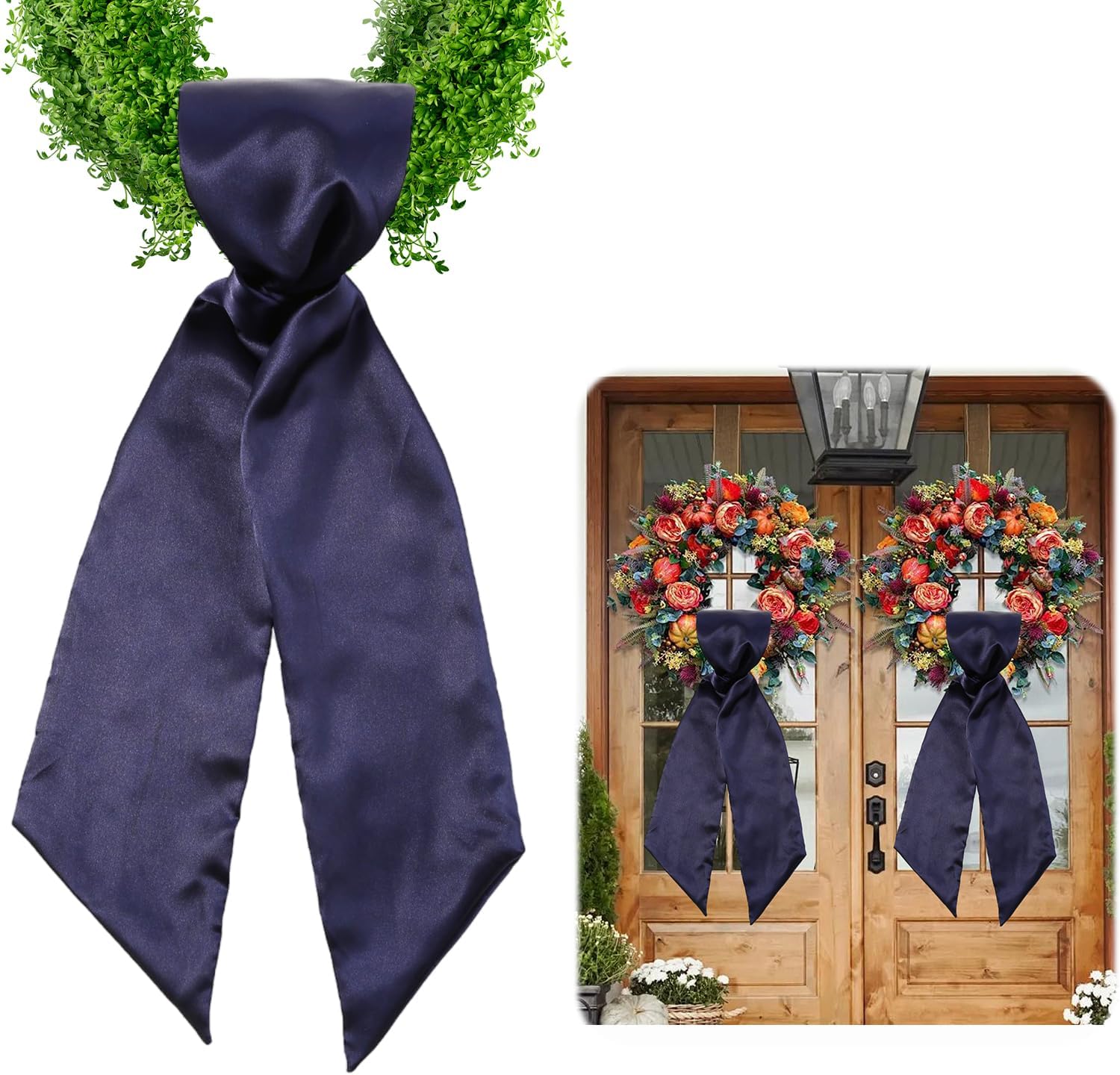 4 Pack Wreath Sash for Front Door, Navy Blue Blank Sash for Monogram Embroidery, Front Door Porch Decor, Wreath Accessories, 5'' L x 54'' W, Navy Blue (4)