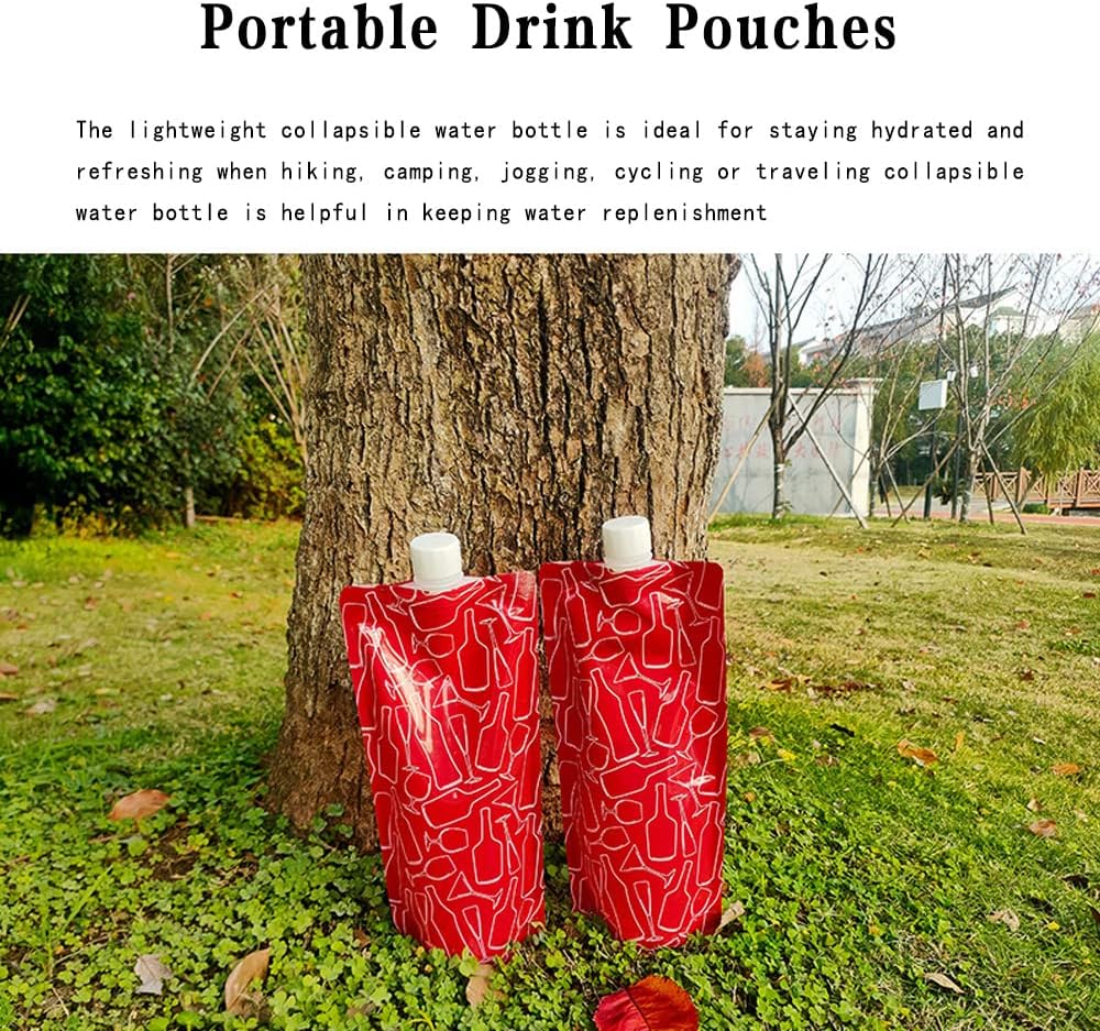 2 Pcs 750 ml Portable Reusable Plastic Wine Bottle Pouch Portable Drink Pouches Pouch Collapsible Liquid Leak Proof Flask Holder for Wine Liquor Beverages