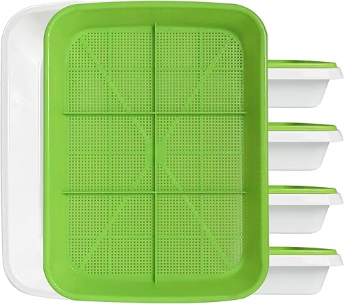 Bandeja de germinación de semillas, 5 paquetes de bandejas de cultivo de microgreens Kit de cultivo de brotes de gran capacidad, bandeja de