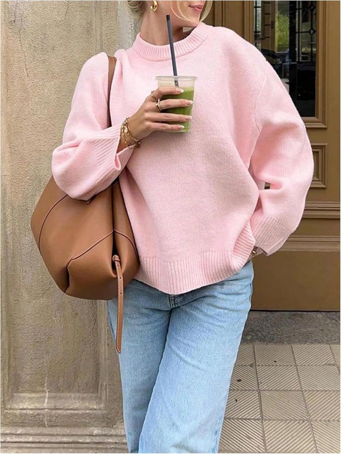 GORGLITTER Women's Oversized Knit Sweater Long Sleeve Loose Crewneck Fall Pullover Jumper Tops - Image 3