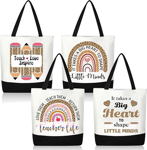 Mixweer 4 piezas de regalos de agradecimiento para profesores, bolsas de lona para profesores, bolsas de regalo para mujeres, regalos de Navidad,