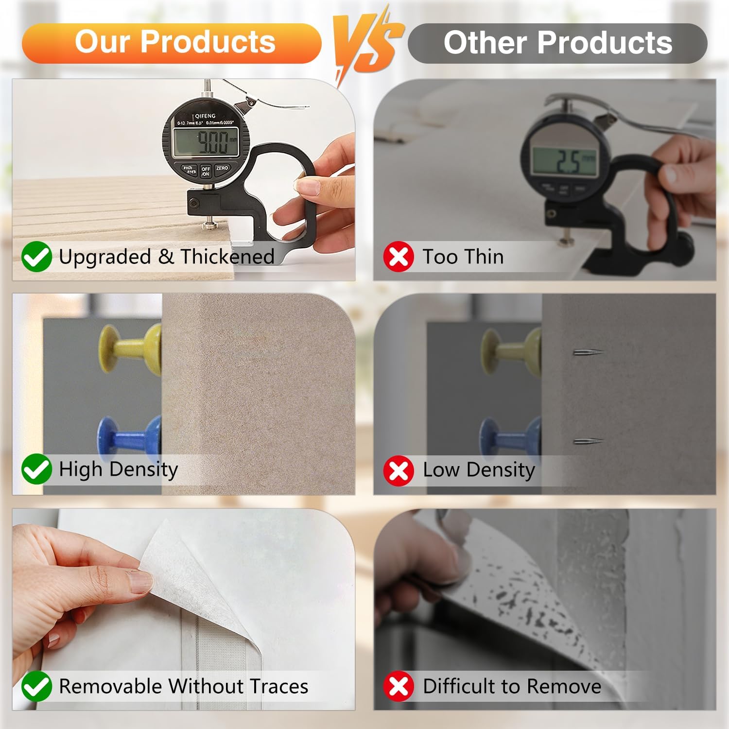 Large Bulletin Board 35.4x35.4 inches, 0.47" Thick Felt Wall Tiles,Foldable Cork Board with Adhesive Sticker and 30 Pins&15 Clips,Round Edges Pin Board for Walls Office Home School (Black)