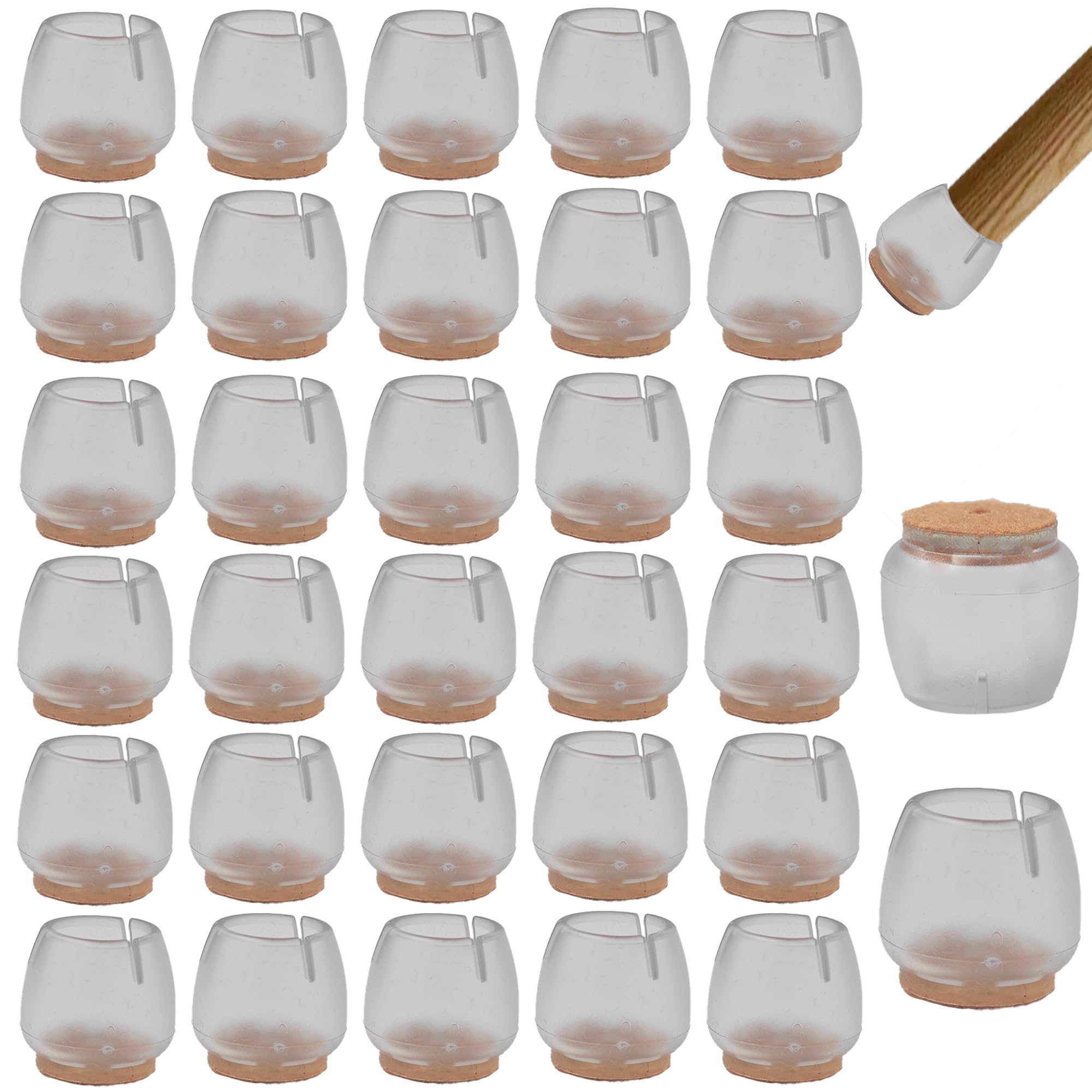 Protections pour pieds de chaise en PVC lot de 32 patins transparents feutre 17-21 mm