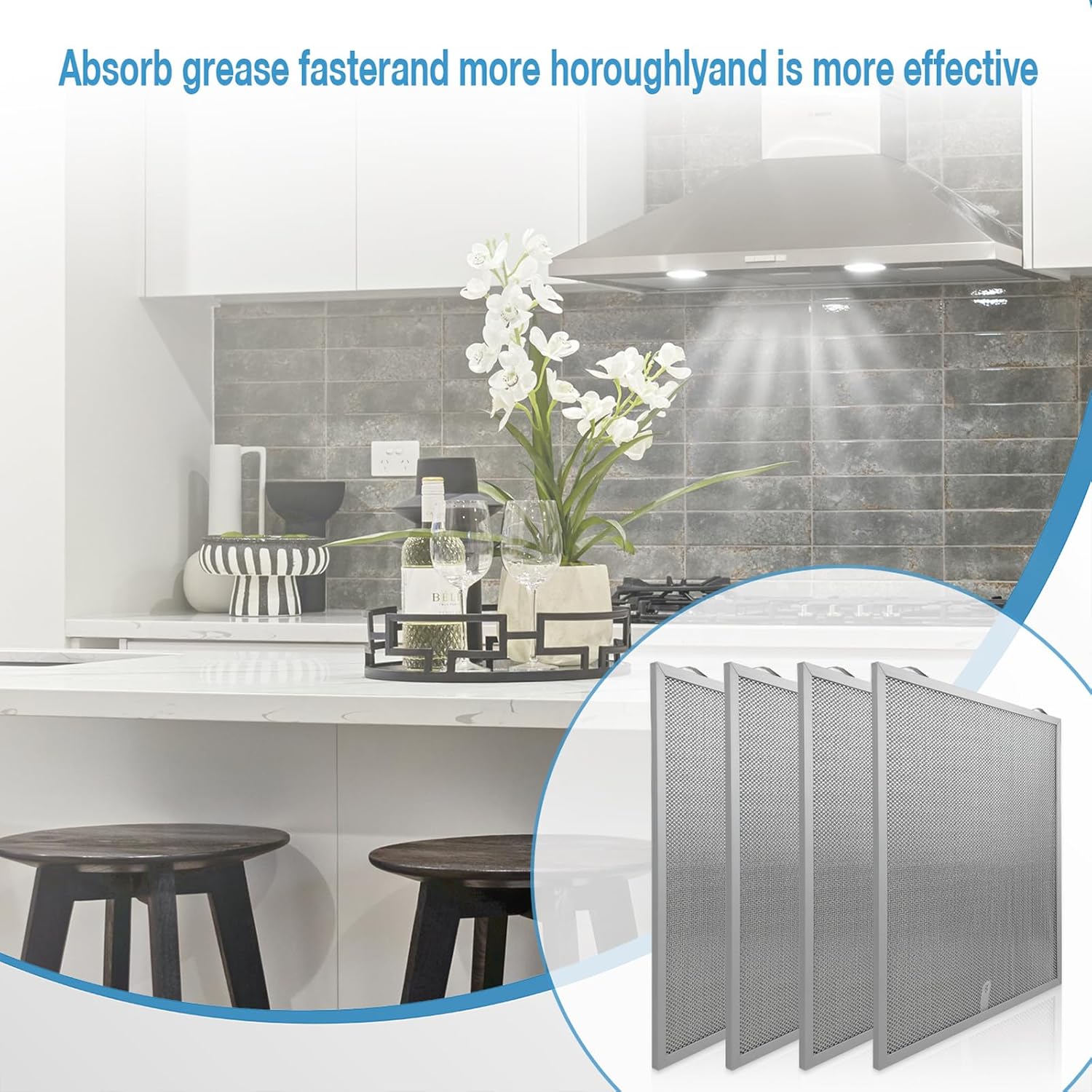 S99010430-002 Range Hood Filter 15-3/4" x 13-7/8" x 3/8" Compatible with Broan Nutone Kenmore Replacement for 4512880 99010430-002 Range Hood Aluminum Grease Filter（4 pack）