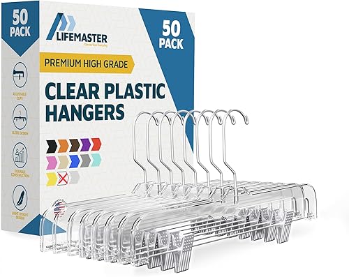 Lifemaster Perchas de plástico transparente 50 piezas de 14 pulgadas antideslizantes que ahorran espacio, solución de organización de clóset