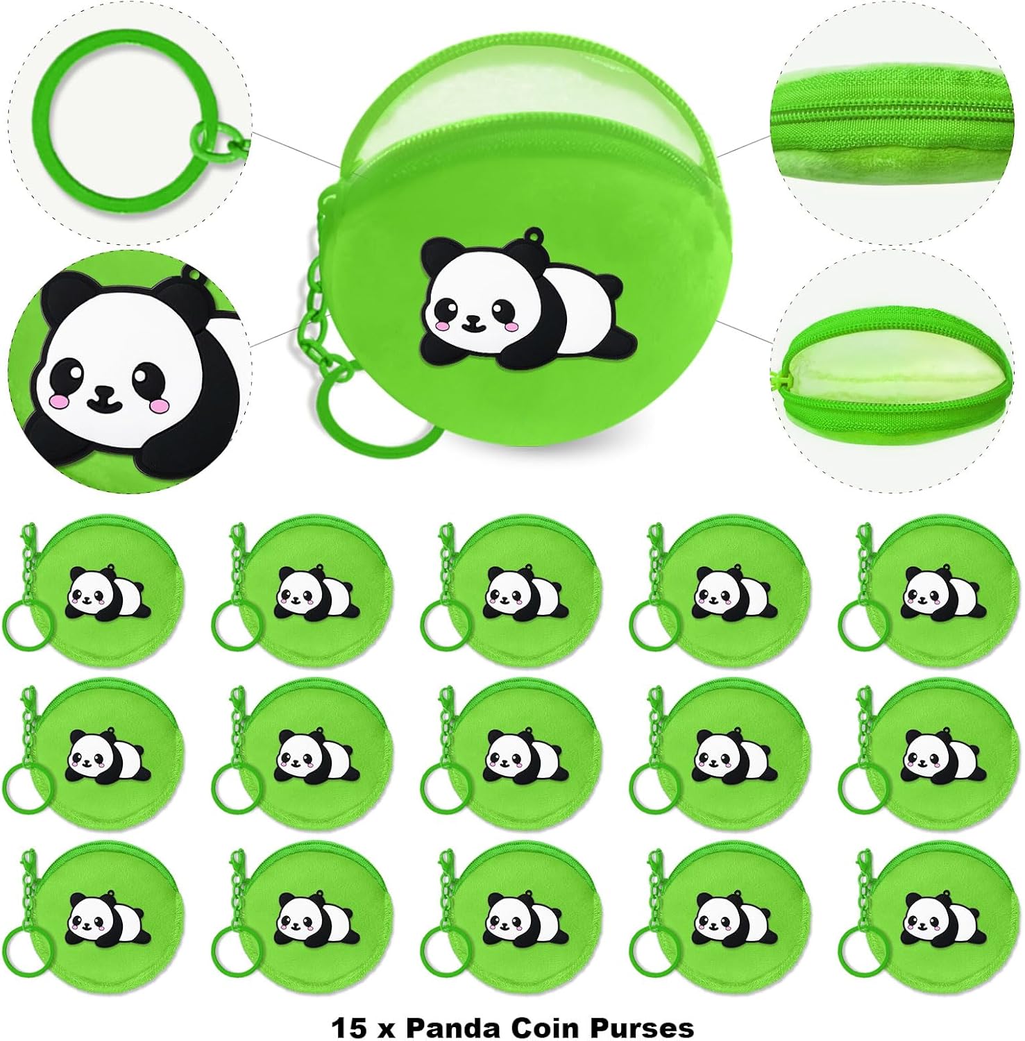 15 Pack Panda Coin Purse with Zipper Keychain,Wallet Bag Party Favors for Panda Birthday Party Decoration,Animal Themed Baby Shower,School Carnival Rewards,Travel,Classroom Prize - Image 2