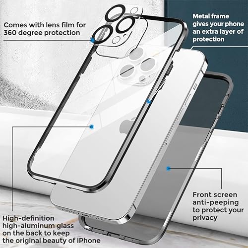 Miniatura 7 de Reukdnv Funda magnética para iPhone 12 Pro, 100 % sensibilidad de pantalla, protector de pantalla antiespías, doble cara de vidrio 9H, para iPhone