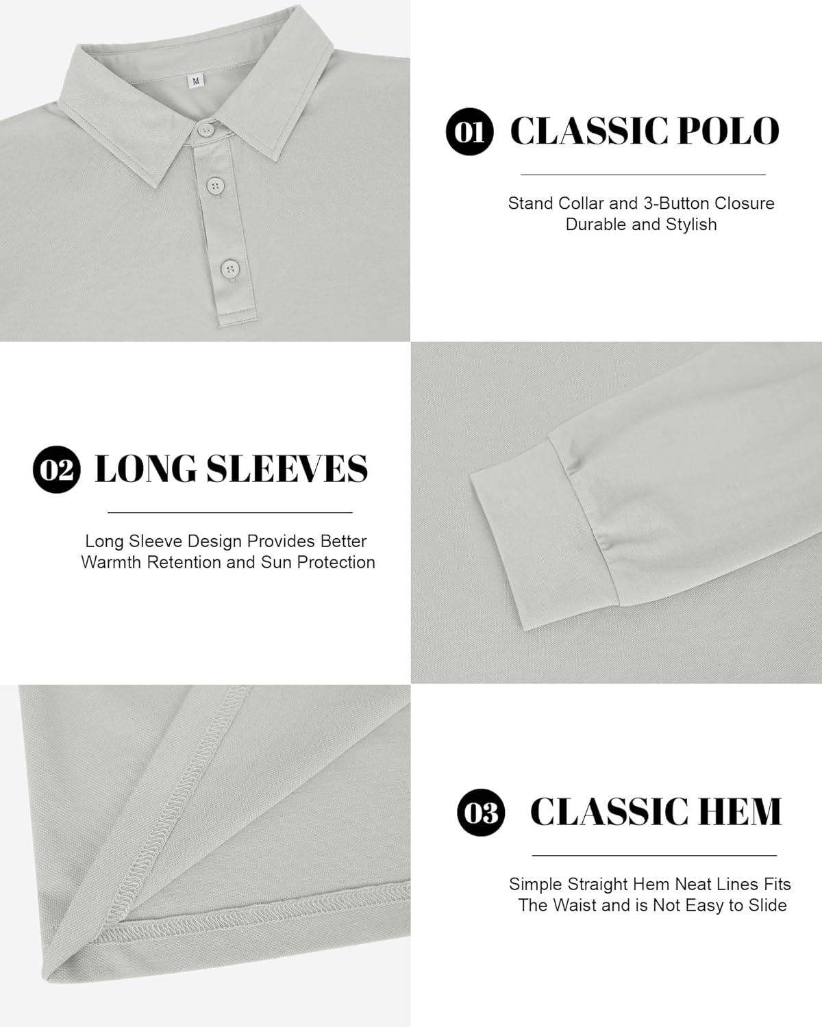 Mens Long Sleeve Polo Shirts Lightweight Quick Dry Golf Shirts Sun Protection Casual Collard Shirt Button Polo Tee - Image 5