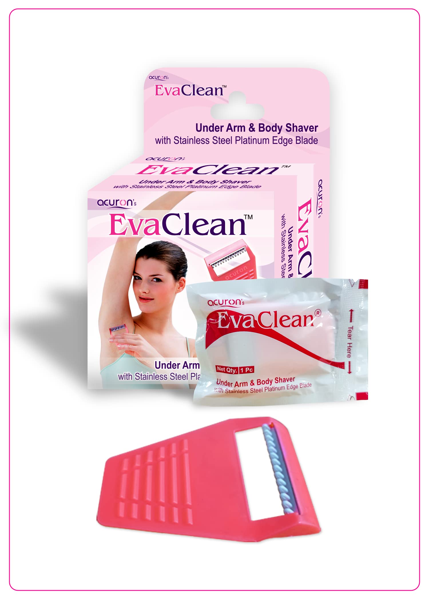 Acuron EvaClean Disposable Body Razor for Men & Women – 5+1 Bonus Pack (Pack of 6) | High-Precision Stainless Steel Blade for Underarm & Skin Prep | Individually Wrapped for Sensitive & Delicate Skin