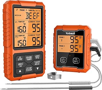 Yunbaoit Wireless Meat Thermometer, Digital Remote Food Cooking Meat Thermometer for BBQ Grill Smoker Oven Kitchen,500 FT Ran