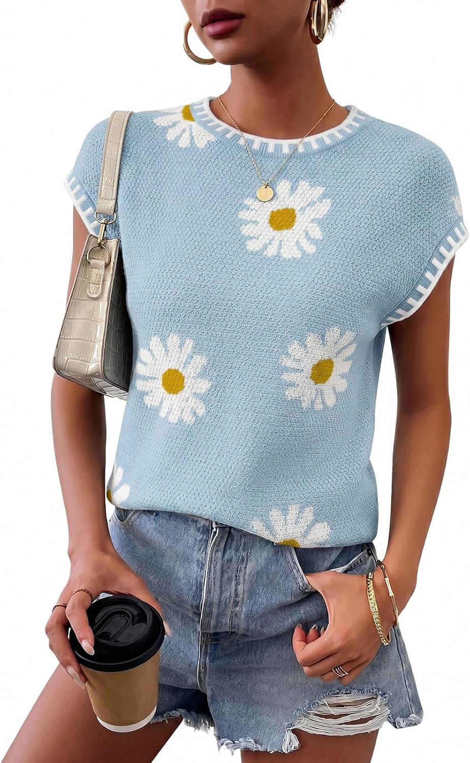 Cap Sleeve Sweater Tops for Women 2026 Knit Summer Sleeveless Tank Vest | Slim Fit, Trendy Color Block, Soft, Skin-Friendly, Strechy, Lightweight, Breathable, Casual Daily Wear