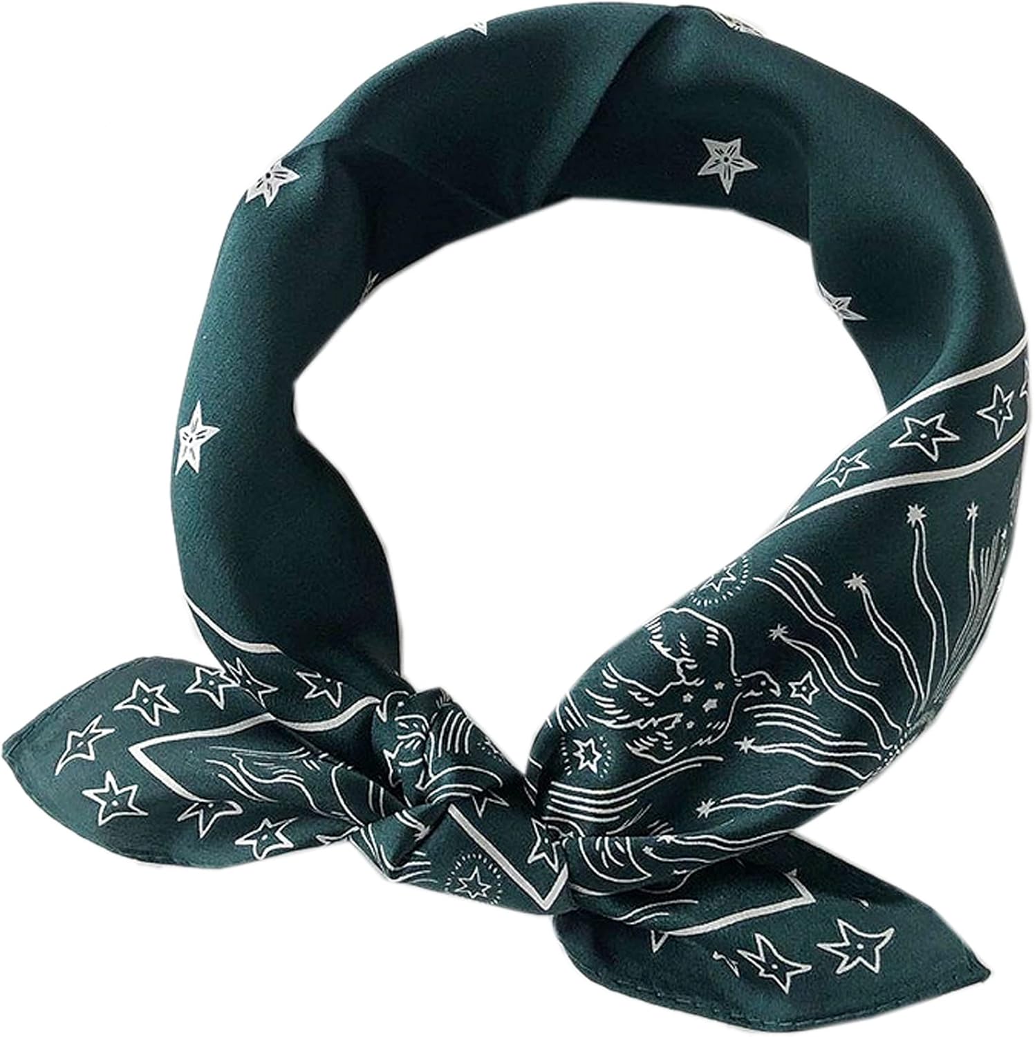 WENLOOY 100% Real Mulberry Silk Square Scarf,Head Scarf Scarves Bandanas Hair Scarf Neck Scarf (Stars Dark Green)
