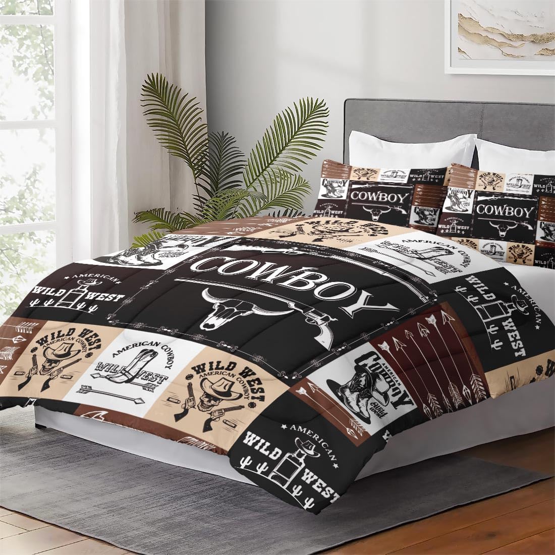 Twin Size Comforter Set with Pillowcase, Country Retro Animal Soft 2 Pcs Bedding for Kids and Adults, Vintage Cowboy Western Comforter Set for Bedroom Bed Decor - Image 4