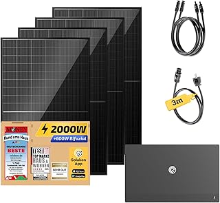 Solakon® 2000W Balkonkraftwerk mit Speicher - Balkonkraftwerk 2000W komplett Steckdose - 800W Integrierten Hybrid-Wechselrichter - Solakon ONE mit 2,11 kWh - 4X 500W bifaziale Solarmodule