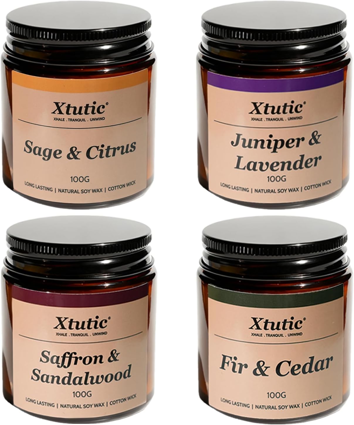 Scented Candles for Women (4-Pack) in Brown Jars, 100-Hour Burn Aromatherapy Candles Set for Home,Bedroom, Bathroom |Candles for Home Scented,Friends