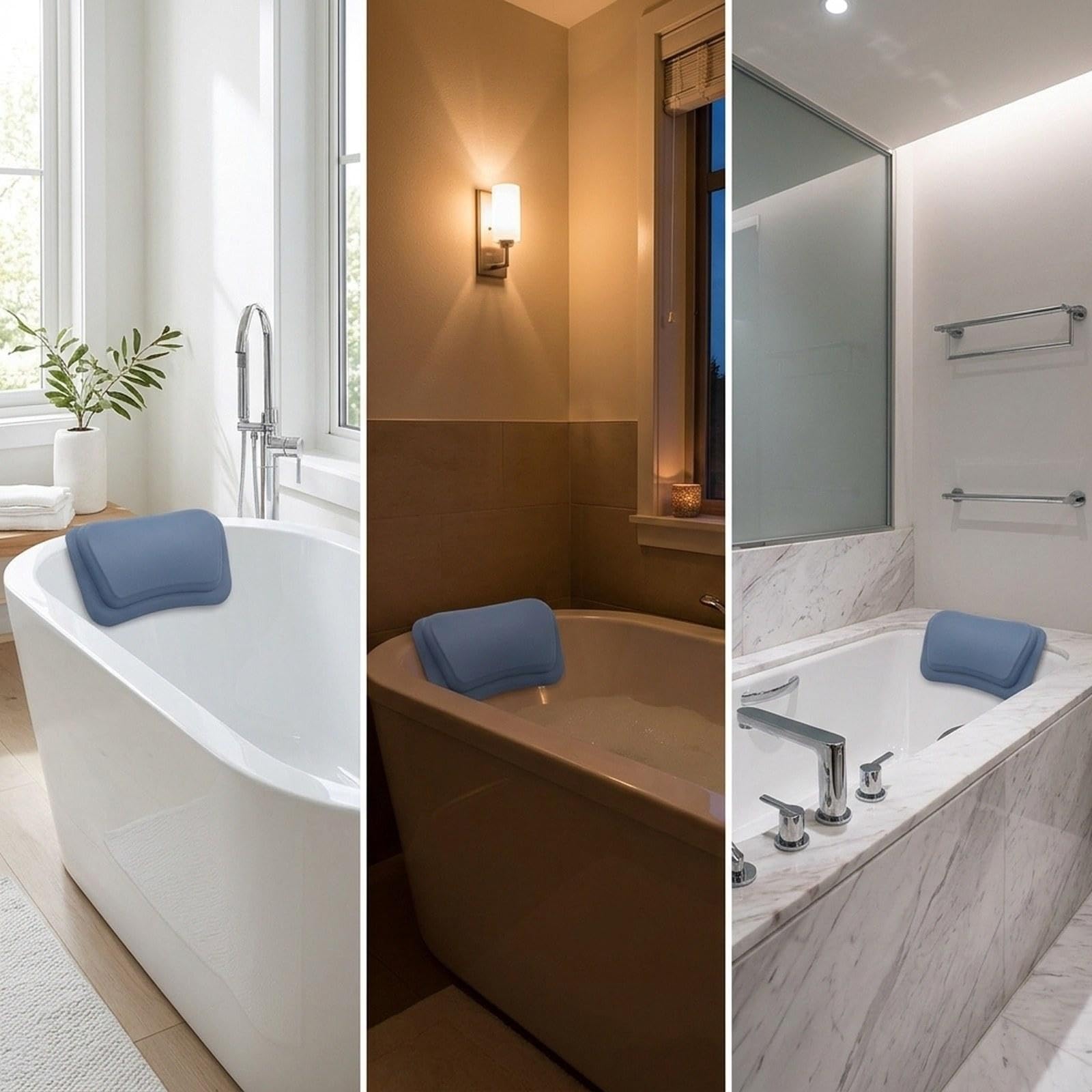 Cuscino Vasca Da Bagno Ergonomico Poggiacollo Morbido PU Accessorio Vasca con Ventose Sostegno Testa Adatto per Spa Casa Relax, Blu
