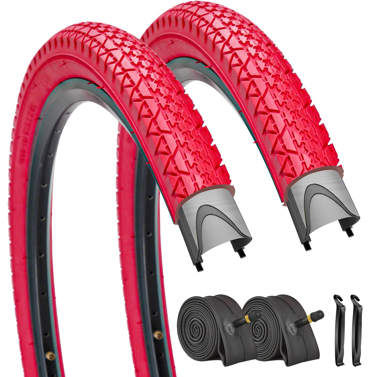 SIMEIQI 2 Pack Bike Tires and Tubes 26/24x2.125 Inch Beach Cuirser Bicycle Tires Red or Blue (Red, 26x2.125)