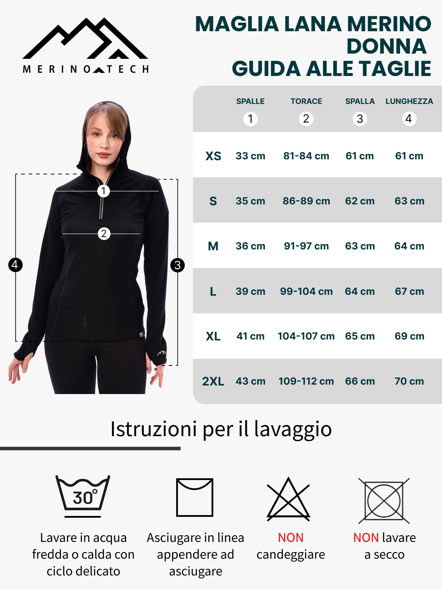 Merino.tech Felpa Maglione Lana Merino Donna Mezza Zip - Taglio Slim 100% Intimo Termico Lana Merino e Calze