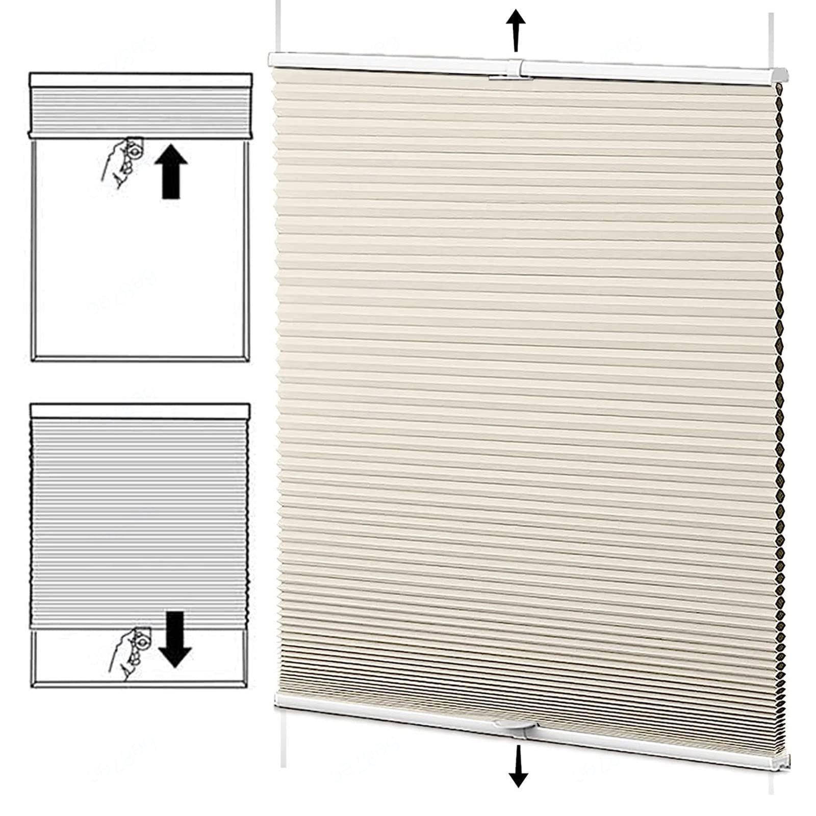 Stores en nid d'abeille 100% occultants,Abat-jour cellulaire occultant plissé sans fil,Visière rétractable supérieure et inférieure,Pour Fenêtre intérieure chambre/Bureau,A-55x120cm/21.7*47.2in