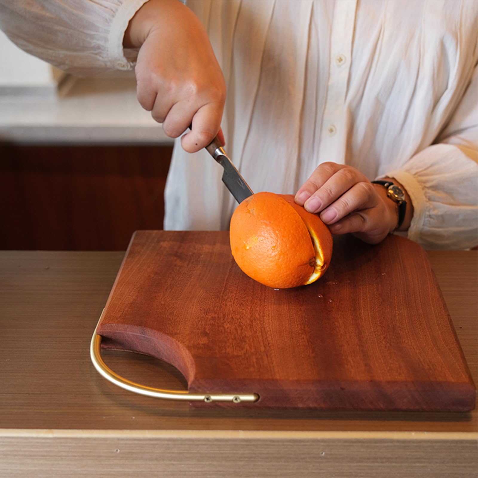Tabla de cortar de madera para cocina con mango de latón, tablas de cortar de madera reversibles, tamaño mediano