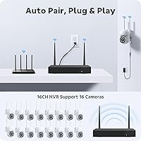 Vista 4 de CAMCAMP 16 Channel Security Camera System Wireless Cameras for Home Security, Pan & Tilt 360° View, Auto Human Tracking, 4K NVR w/ 500GB, Two-Way