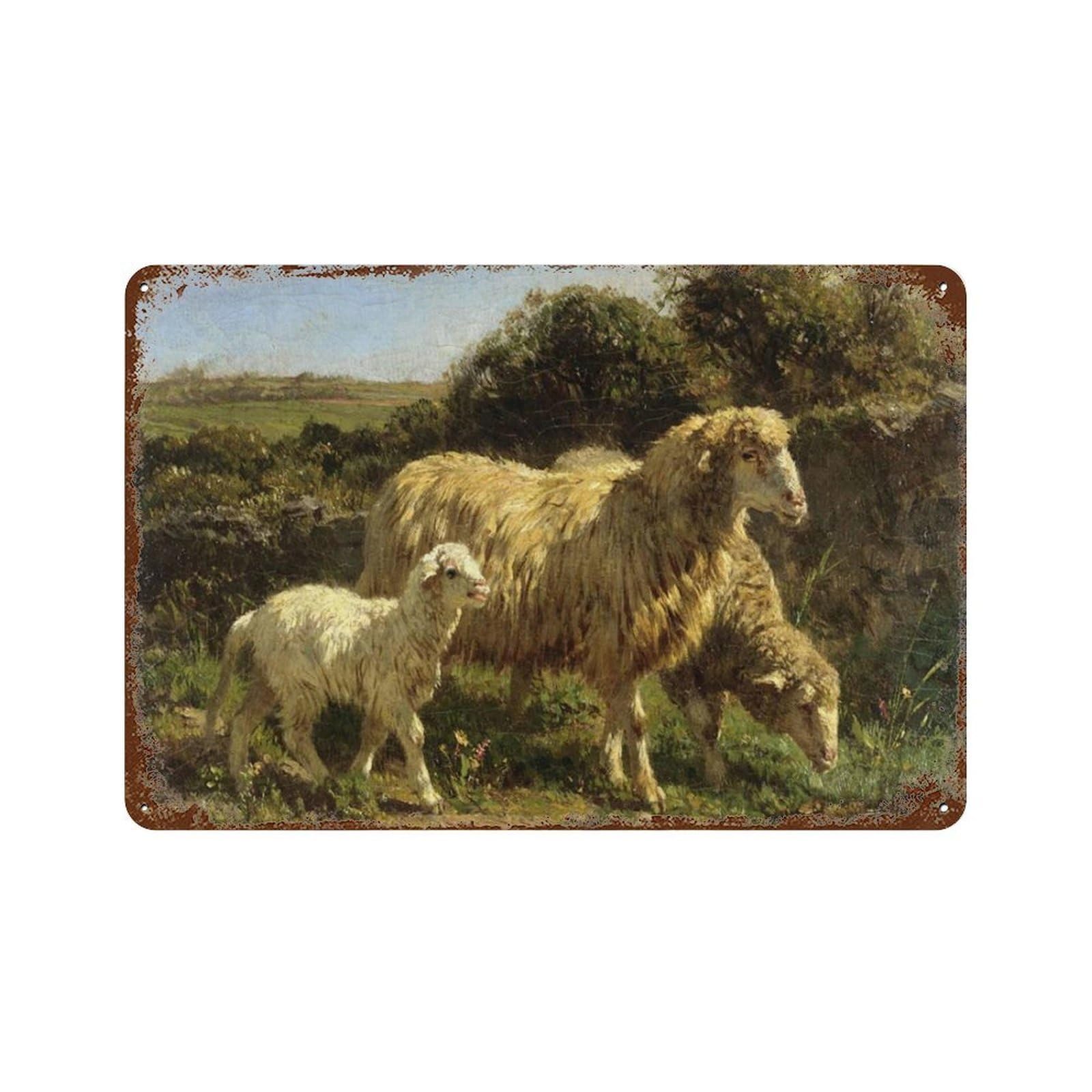xiaoxiaoshen Vintage Countryside Meadow, Landscape Painting of Sheep Wall Decor Art Metal Tin Poster Modern Home Decor Art Home Bar Shop Decorations Vintage Sign 20x30cm