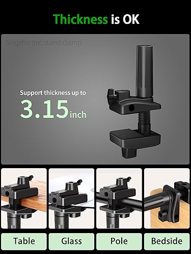 Miniatura 4 de Soporte de abrazadera de escritorio para micrófono, soporte de brazo de tijera, 5 maneras de orificios de inserción de brazo de pluma (0.472 in),