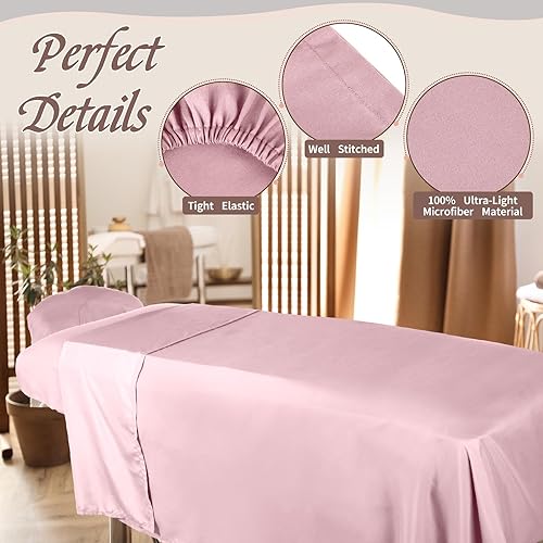 Miniatura 4 de Oudain Juego de 4 sábanas de microfibra suave para mesa de masaje, juego de 3 piezas que incluye funda para mesa de masaje, sábana bajera ajustable