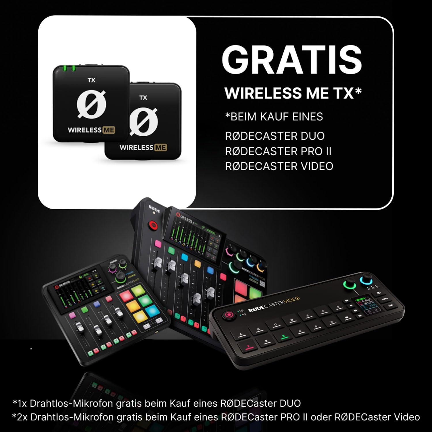 Rode Rodecaster - Consola de vídeo para producción de audio y vídeo, con 2 módulos de transmisión inalámbricos ME TX gratuitos