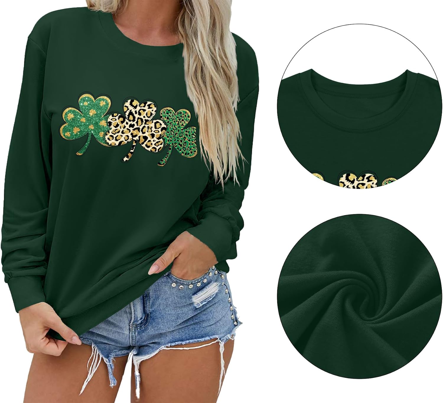 MEESHEEP St. Patrick's Day Sweatshirt for Women Clover Graphic T-Shirts Patty's Day Long Sleeve Tee Tops - Image 5
