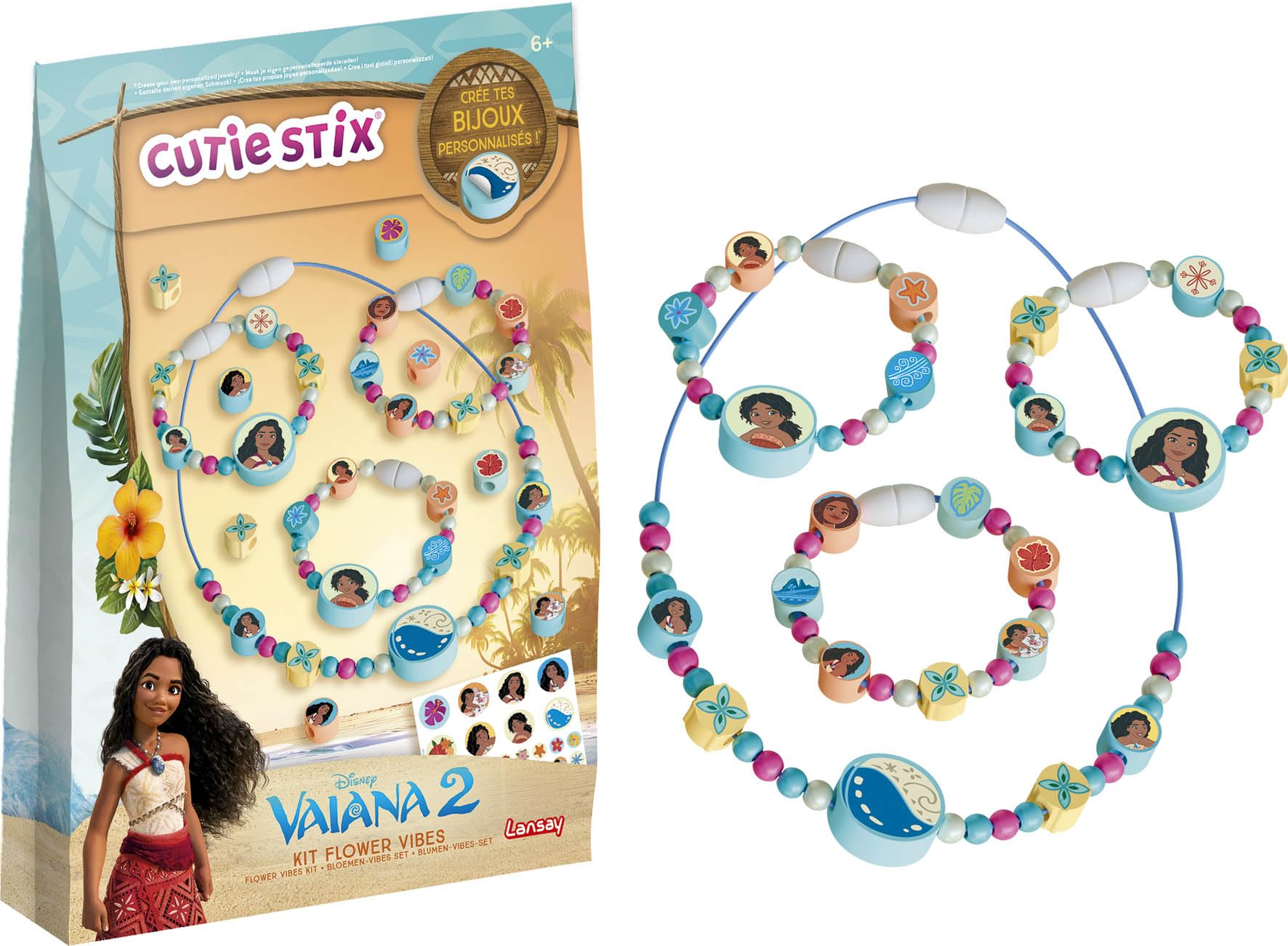 Lansay Cutie STIX - Disney VAIANA 2 - zestaw kwiatów wibracji - tworzenie biżuterii dla dzieci - naszyjniki i bransoletki do personalizacji - wstępnie wycięte koraliki i Stix - oficjalnie