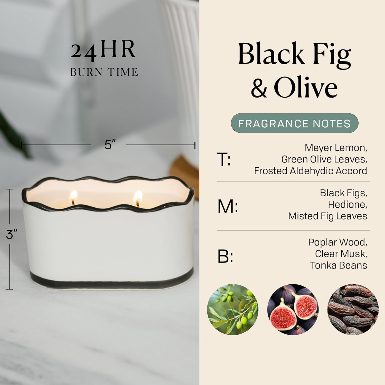 Paddywax CHÉRIE Ceramic Dish Candle, Soy Wax Candle, Poured with Love Ceramic Jar with Scalloped Lid, Reusable Vessel, 5.5 oz, Black Fig & Olive - Image 3