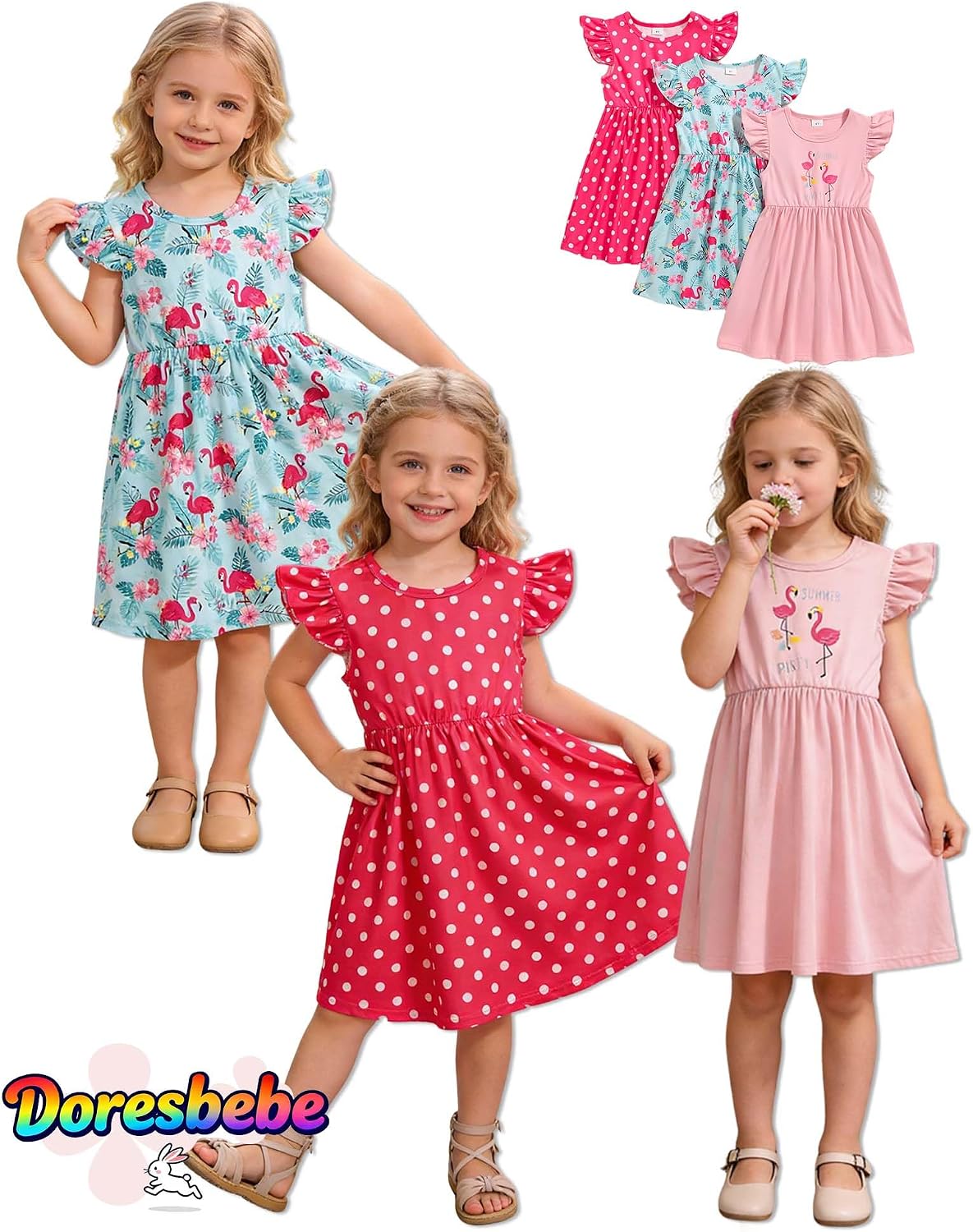 Doresbebe Toddle Girls Dresses Little Kid Sundresses Size 2-8 Years Spring Outfits Summer Clothes Sport Playwear Dress+Bag