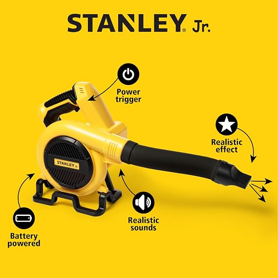 Red Toolbox Stanley Jr Kids Leaf Blower - Battery Operated Toy Leaf Blower for Kids - Fun Pretend Play Tool for Outdoor Adventures - Safe and Realistic Design for Little Gardeners. Ages 3+