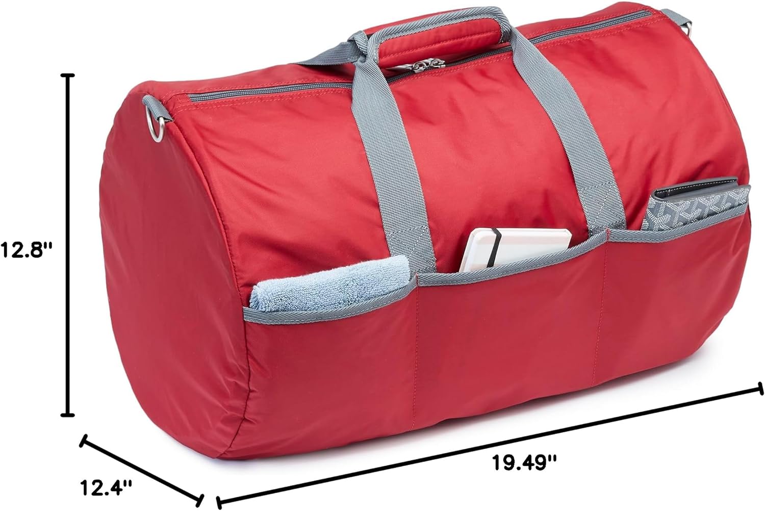Amazon Essentials Lightweight Nylon Duffel Bag with Zippered Pockets, 20-inch, 30 lb Capacity, Red (Previously Amazon Basics)