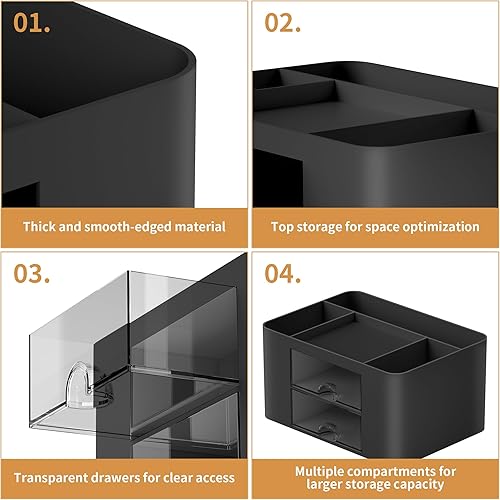 Miniatura 34 de Marbrasse Organizador de bolígrafos con 2 cajones, soporte multifuncional para escritorio, organizadores de escritorio y accesorios con 5 Gris