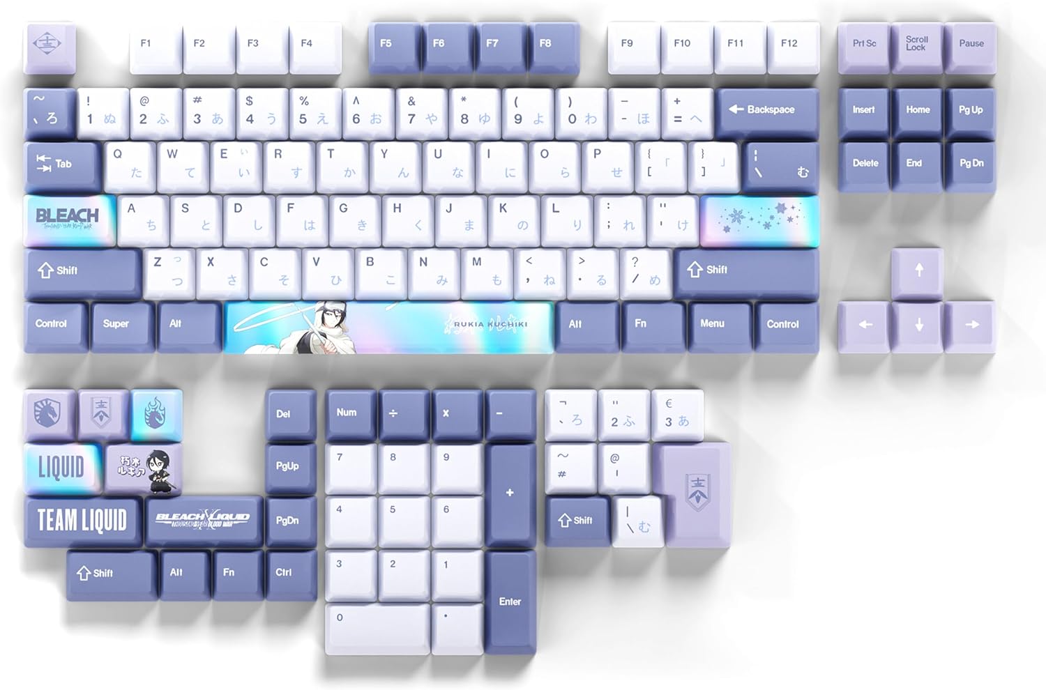 Bleach Rukia Kuchiki Full Art keycap Set PBT Dye Sub Keycaps for Mechanical Gaming Keyboards, Cherry MX Switches, Custom Side Print, ANSI ISO Support, US Layout - Officially Licensed