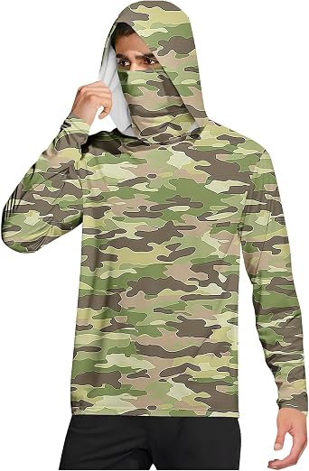 Fishing Shirts for Men Long Sleeve Mens Sun Protection Hoodie with Face Mask UPF 50+ UV Shirt Rash Guard Hiking Outdoor