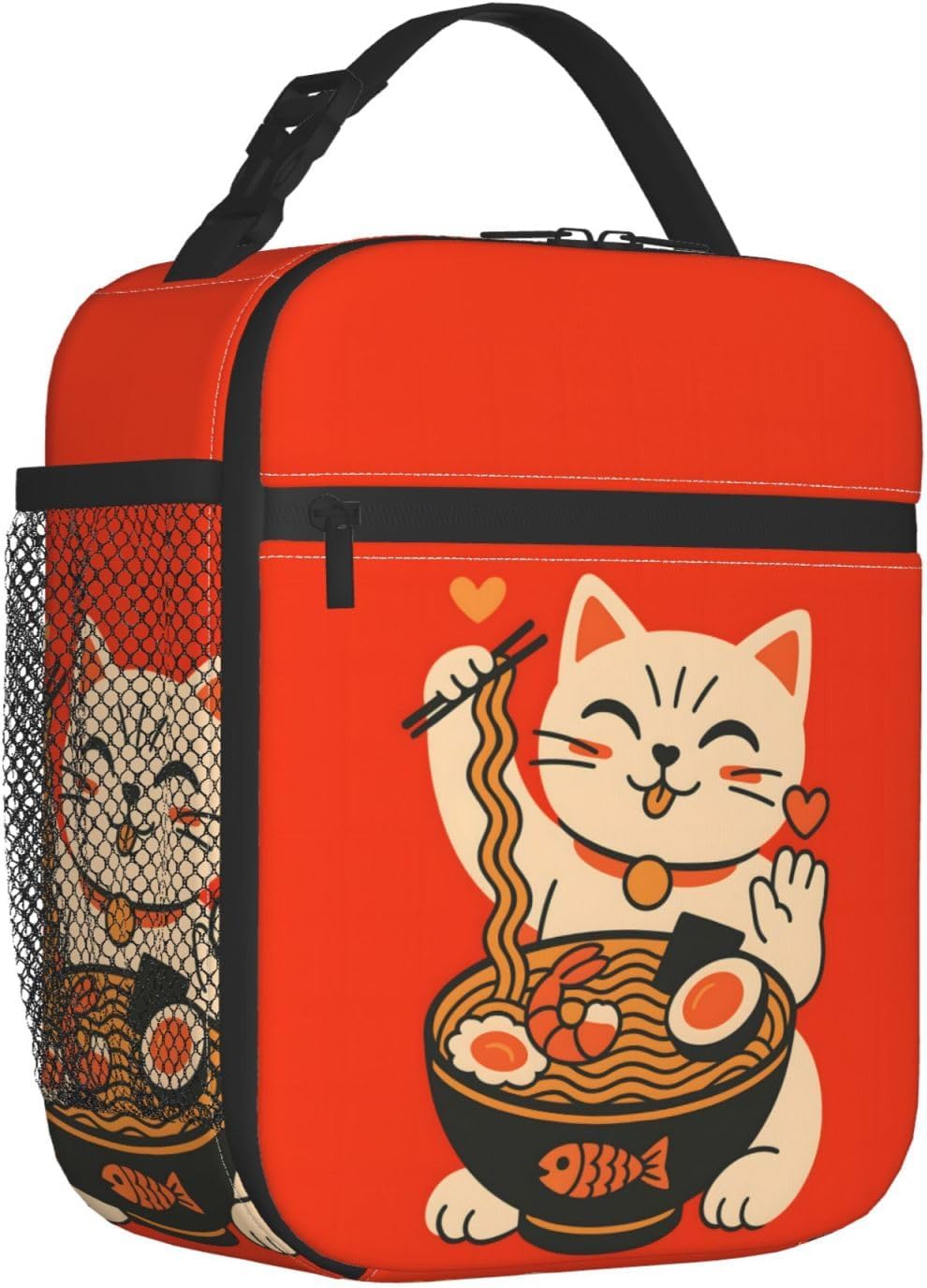 Ramen Cat Lunch Box for Women Girls, Japanese Noodle Cartoon Kitten Reusable Thermal Insulation Cooler Tote Bags, Cute Food Lover Insulated Bag for School Picnic Camping Outdoor Travel, Gifts