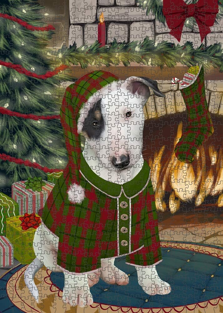 Christmas Stocking was Hung Bull Terrier Dog Jigsaw Puzzle for Adults - Animal Printed Interlocking Puzzle Game Artwork - Gift for Dog Lover's - 1000 Pcs 29.5"x19.7", PZLE51566