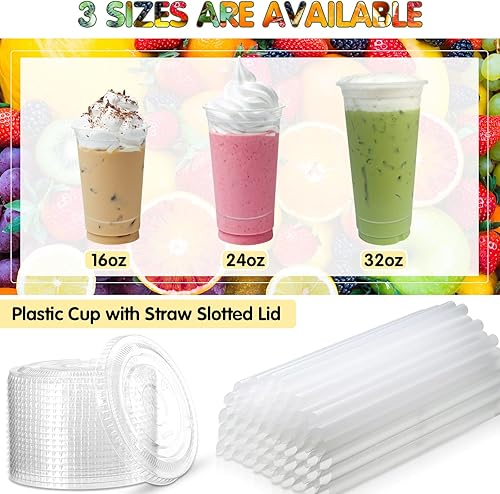 Miniatura 4 de 300 vasos de plástico transparente de 32 onzas con tapa con ranura para pajilla, tazas de café desechables transparentes con tapas planas, vasos de