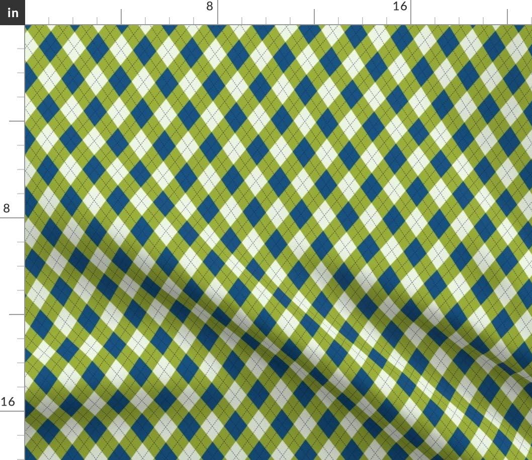 Spoonflower Fabric - Argyle Blue Green Plaid Diamond Geometric Retro White Printed on Petal Signature Cotton Fabric by The Yard - Sewing Quilting Apparel Crafts Decor
