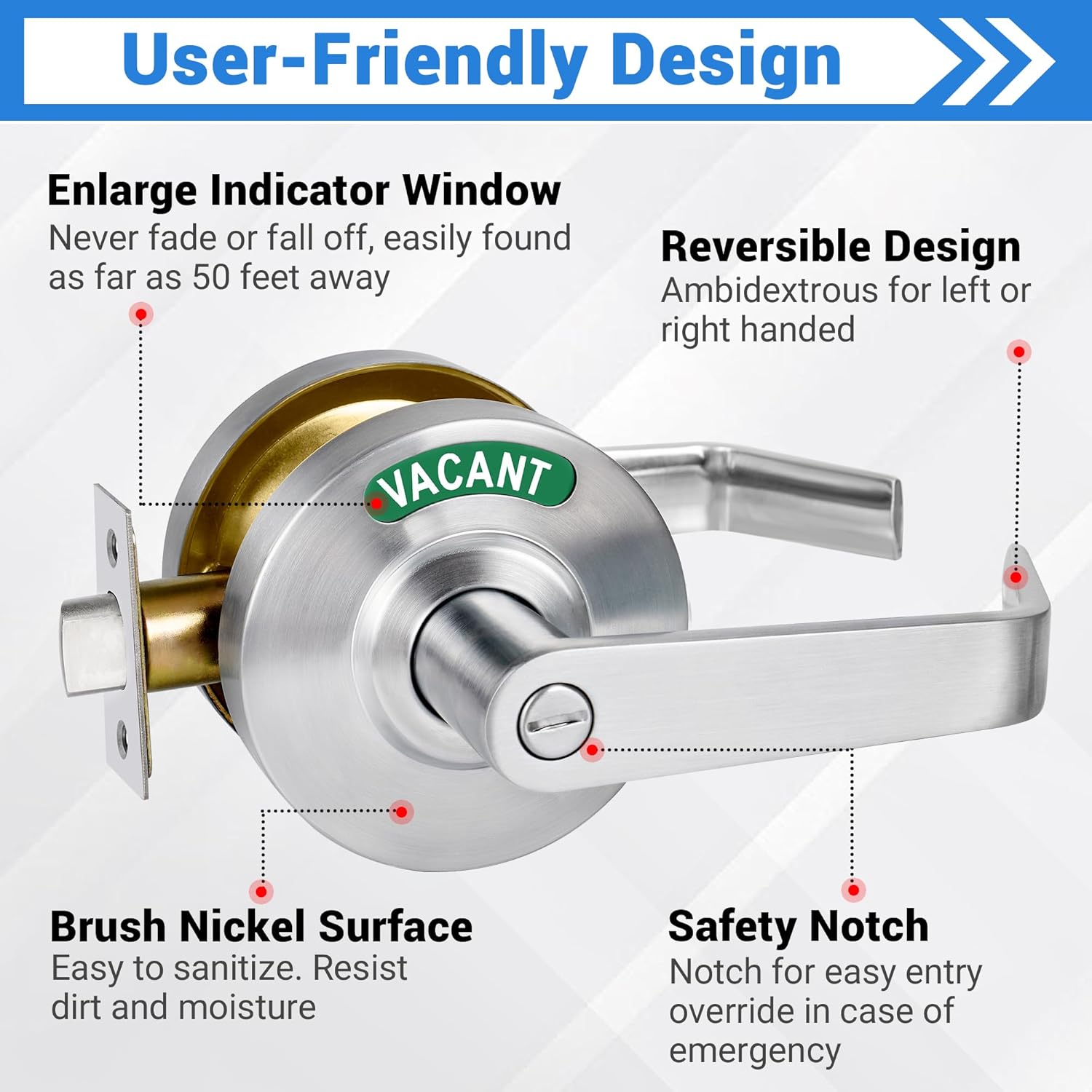 Privacy Indicator Door Lock Inuse or Vacant, Occupied Bathroom Door Handle, Commercial Grade Bathroom Door Handle with Occupancy Indicator, for Restrooms, Office Buildings,Bars