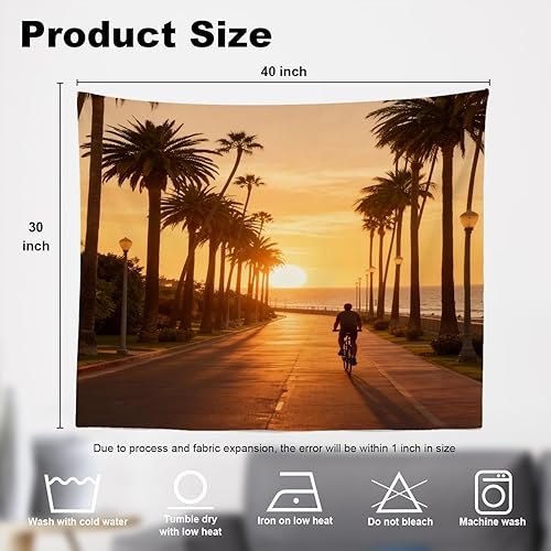 Miniatura 5 de Shrahala Palm Blue Wall Tapestry, Beverly Hills California Palm Wall Hanging Large Tapestry Decoration Polyester Fiber White Hem Around For Dorm