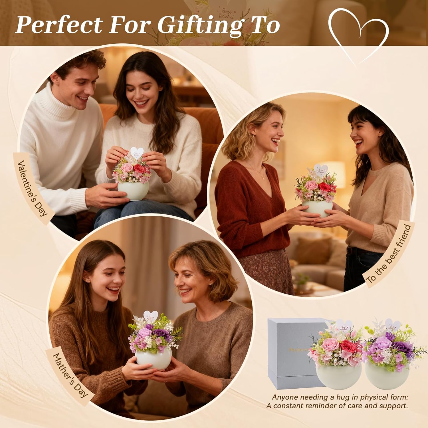 Preserved Flowers Arrangement in mini Ceramic vase Real Touch Forever Roses Gifts for Women (Pink) - Image 5