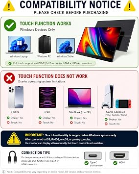 KOOFORWAY 15.6 FHD Portable Monitor Touchscreen for Laptop | 10-Point Touch FHD IPS screen with dual speakers, protective case & stand. For Laptop PC Phone Gaming