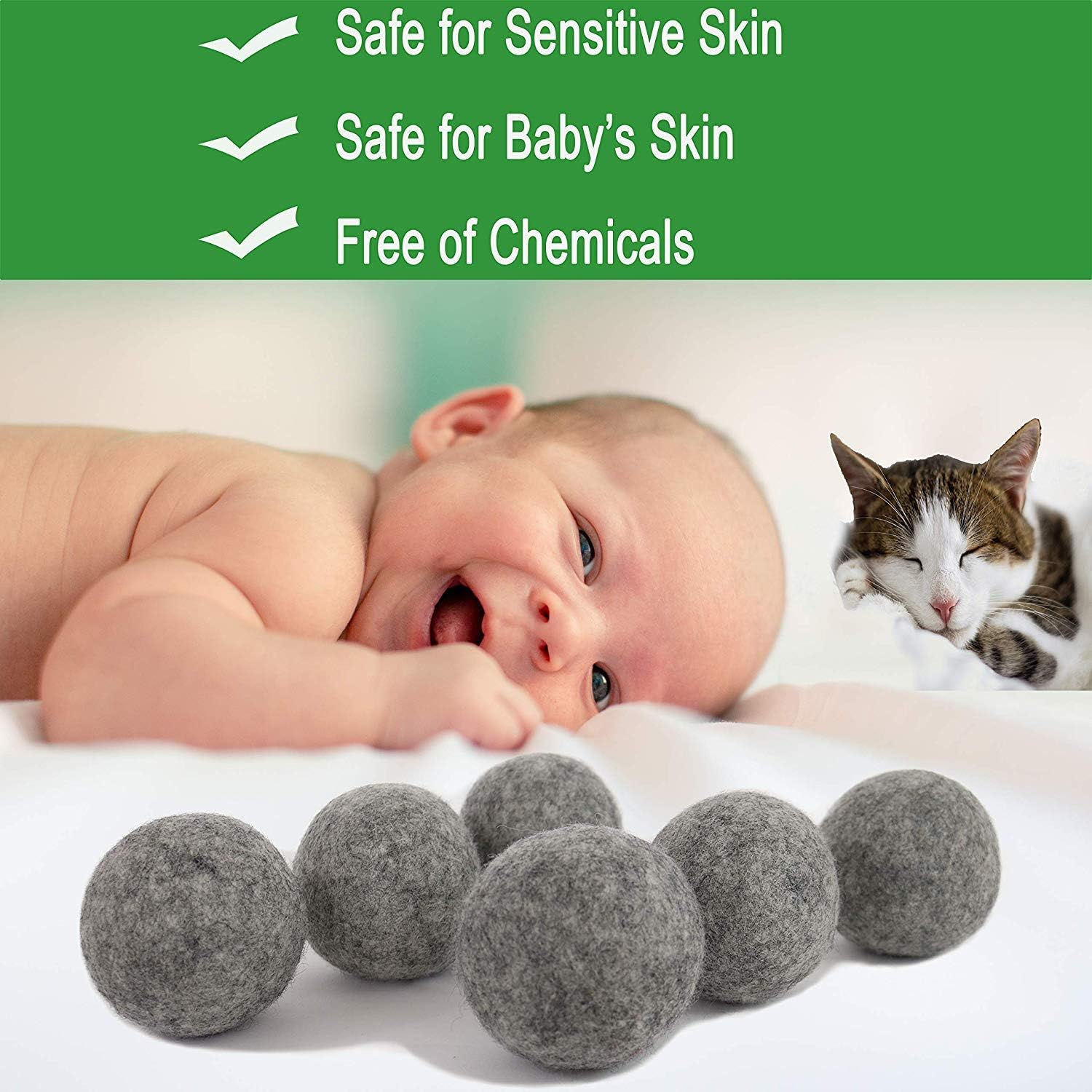 Wool Dryer Balls, Natural Organic Laundry Fabric Softener Save Drying Time Reduce Wrinkle,Better Alternative to Plastic Ball Liquid Softener-11 Pack