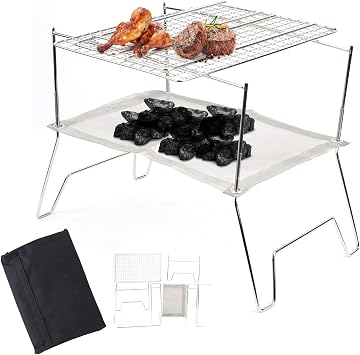 Mini Tabletop Charcoal Grill, Portable Grate Barbecue Grill, Folding Camping Fire Grill BBQ Stove with Baking Net, for Outdoor Travel Picnic, Garden Beach Party
